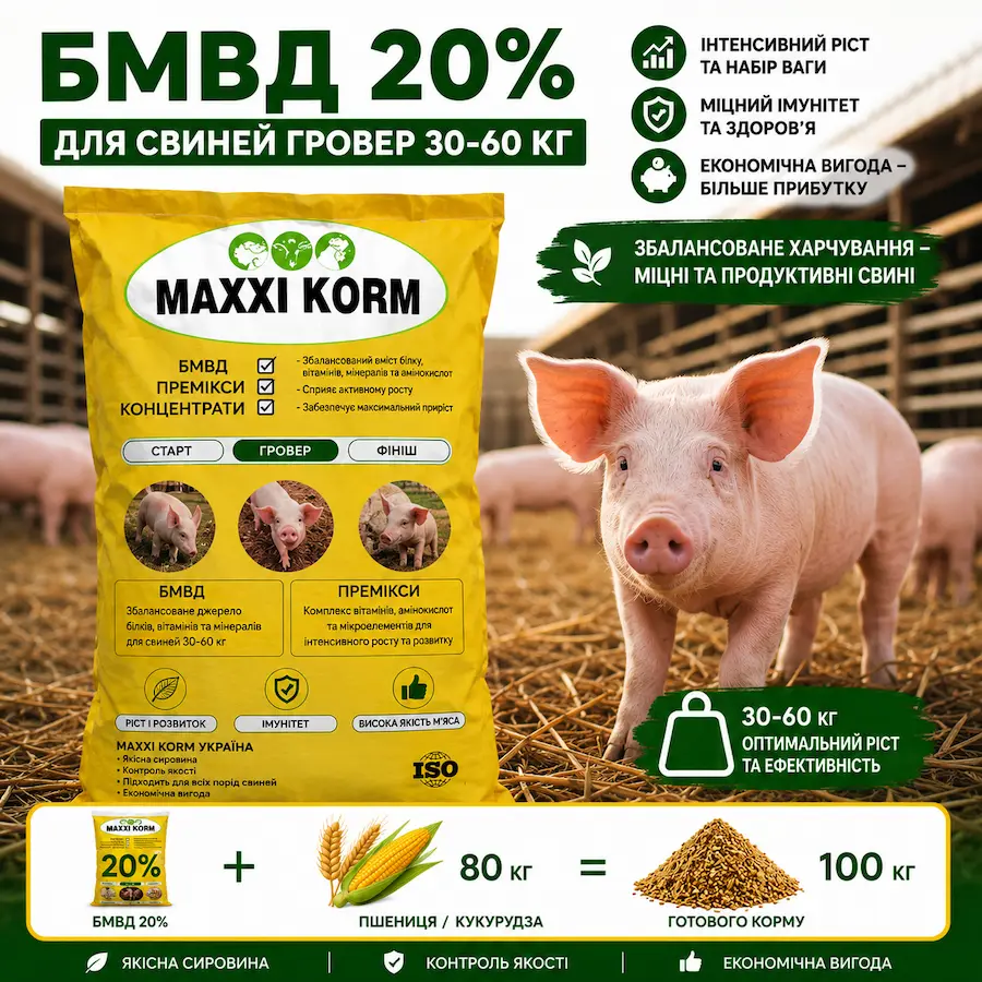 БМВД свині Гровер для сайту БМВД 20% для свиней гровер от 30-60 кг
